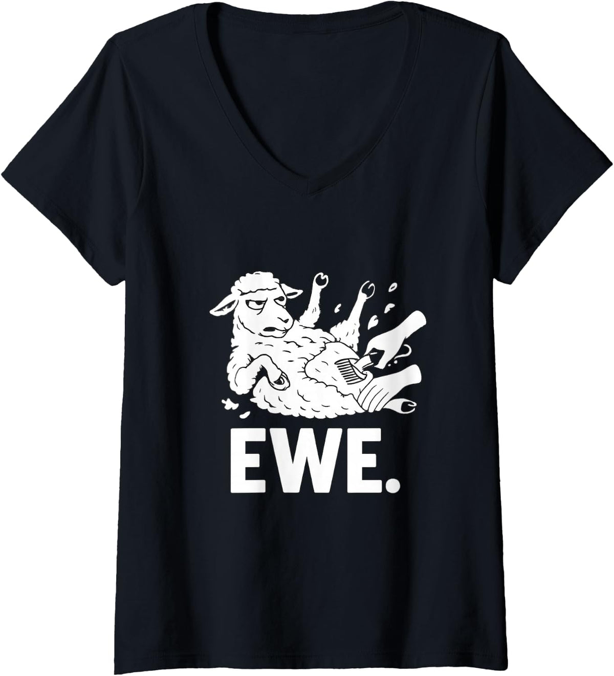Women's Funny Angry Sheep Ewe Pun Farmer Market Homesteader Gift V-Neck T-Shirt - Black