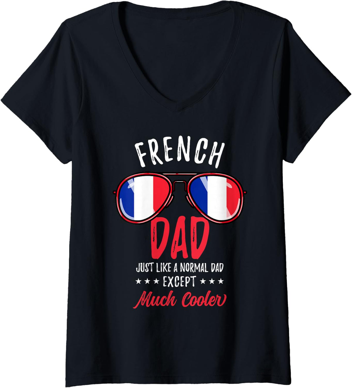 Women's Cool French Dad Sunglasses French Family V-Neck T-Shirt - Black