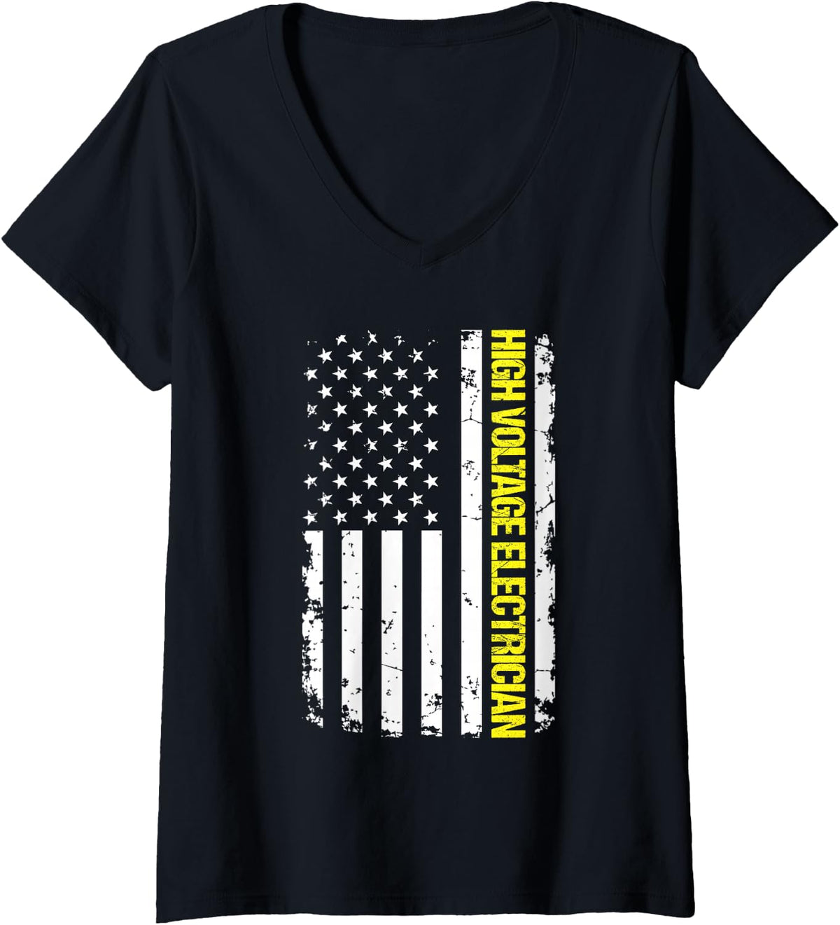 Women's High Voltage Electrician USA Flag V-Neck T-Shirt - Black