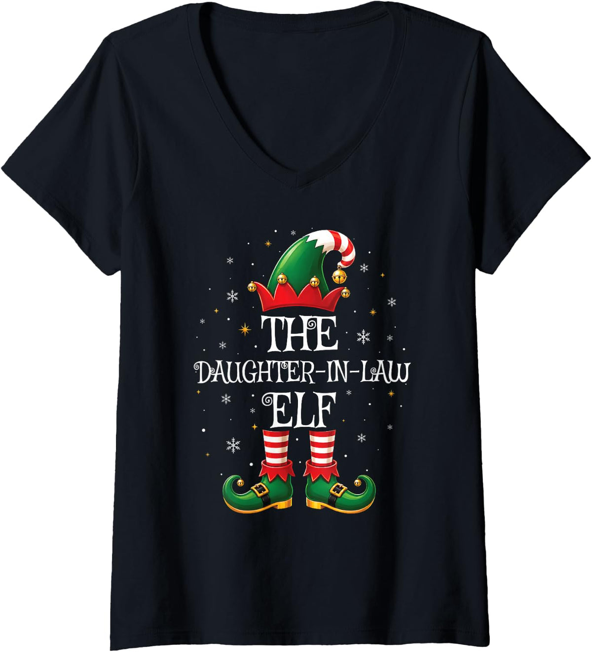 Women's Elf Group Matching Family Christmas Daughter-in-Law Elf Xmas V-Neck T-Shirt - Black