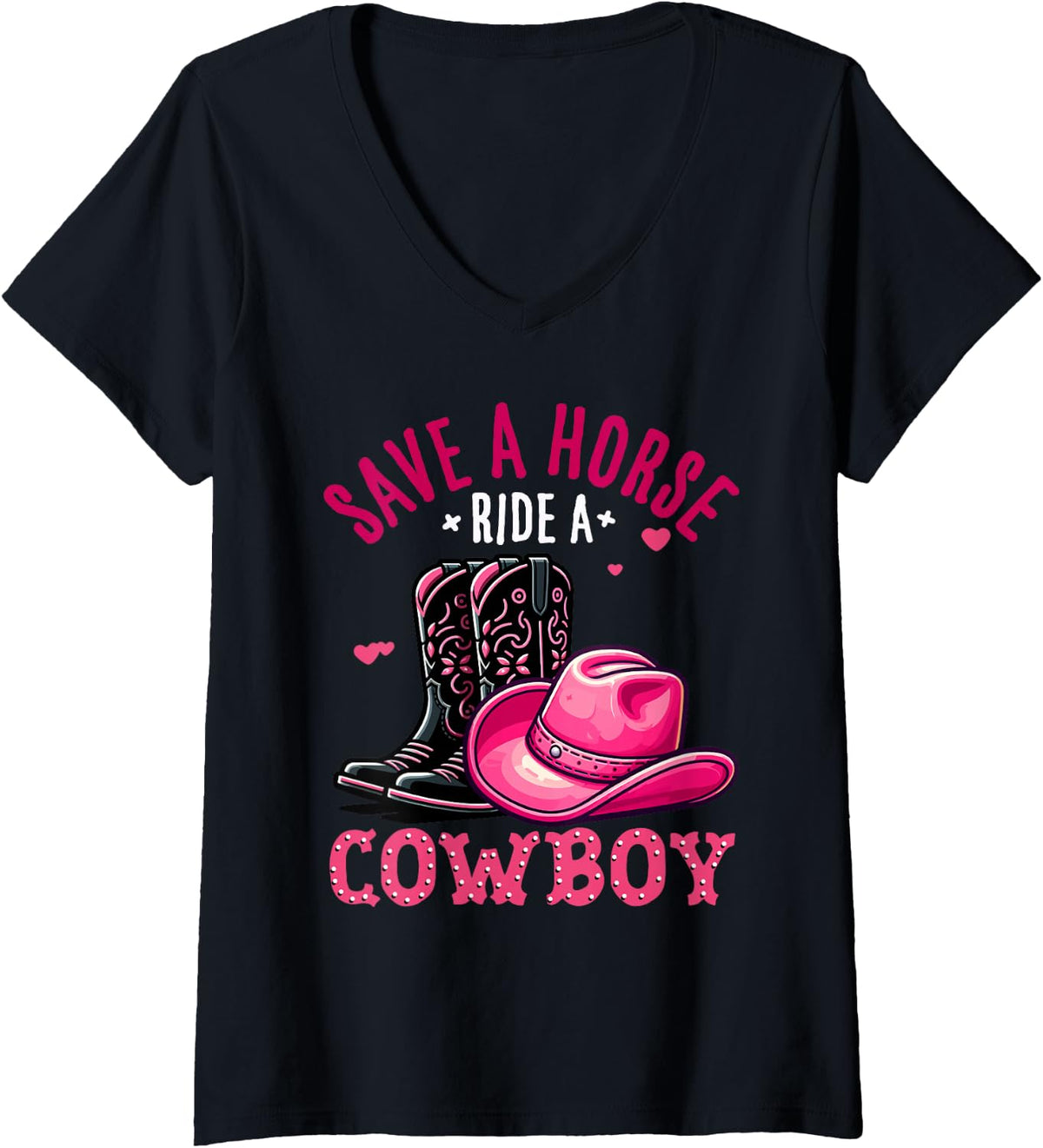 Women's Save A Horse Ride A Cowboy Western Country Life Cowgirl V-Neck T-Shirt - Black