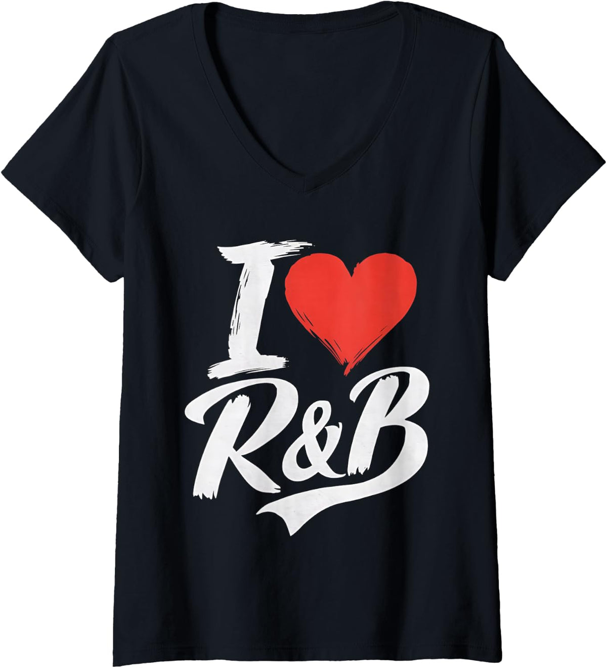 Women's I Love Heart R&B Music I Love R&B Retro Music Fan V-Neck T-Shirt - Black
