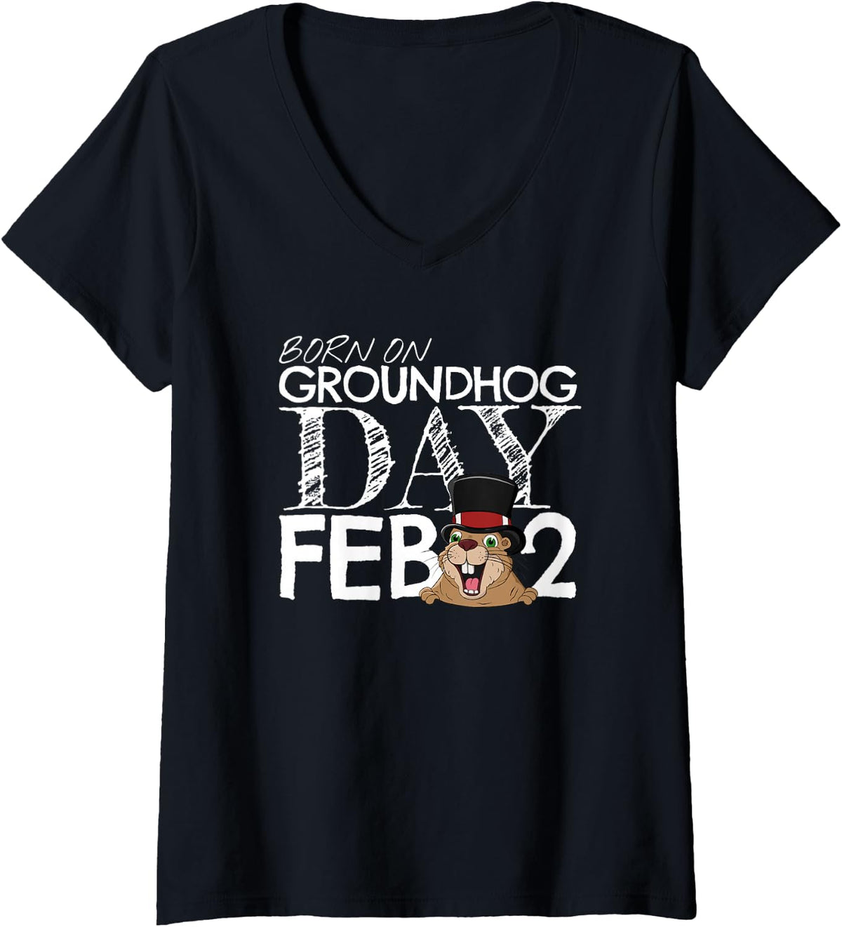 Women's Punxsy Phil's Groundhog Day February 2nd Boys Girls Birthday V-Neck T-Shirt - Black
