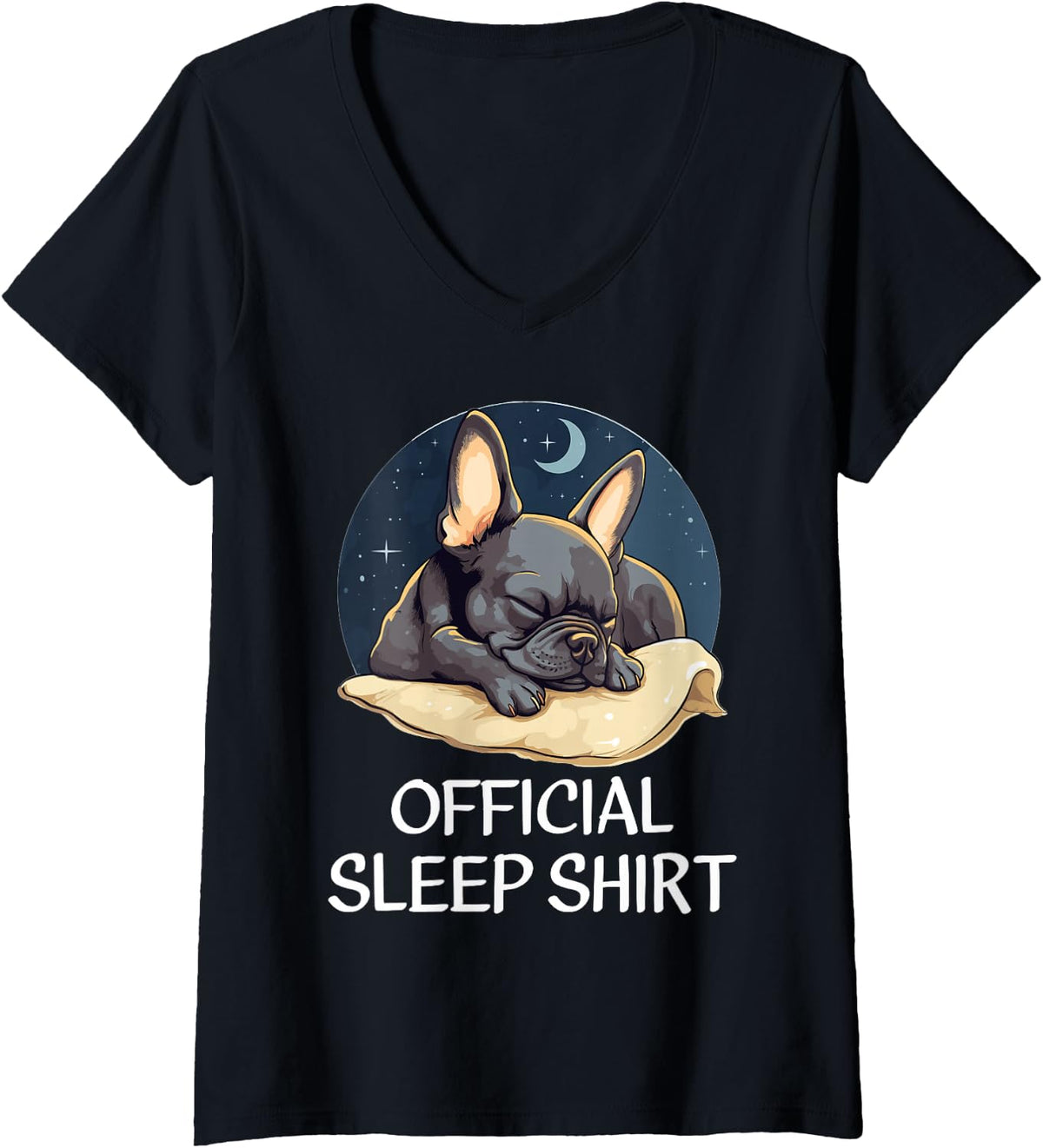 Womens Official French Bulldog Sleep Shirt for Frenchie Lover V-Neck T-Shirt - Black