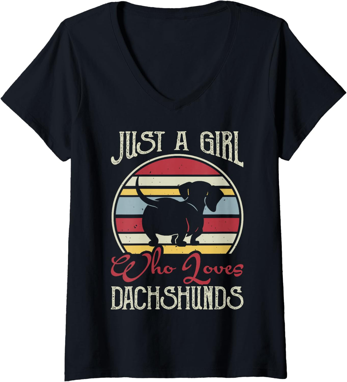 Women's Just A Girl Who Loves Dachshunds Dackel Teckel V-Neck T-Shirt - Black