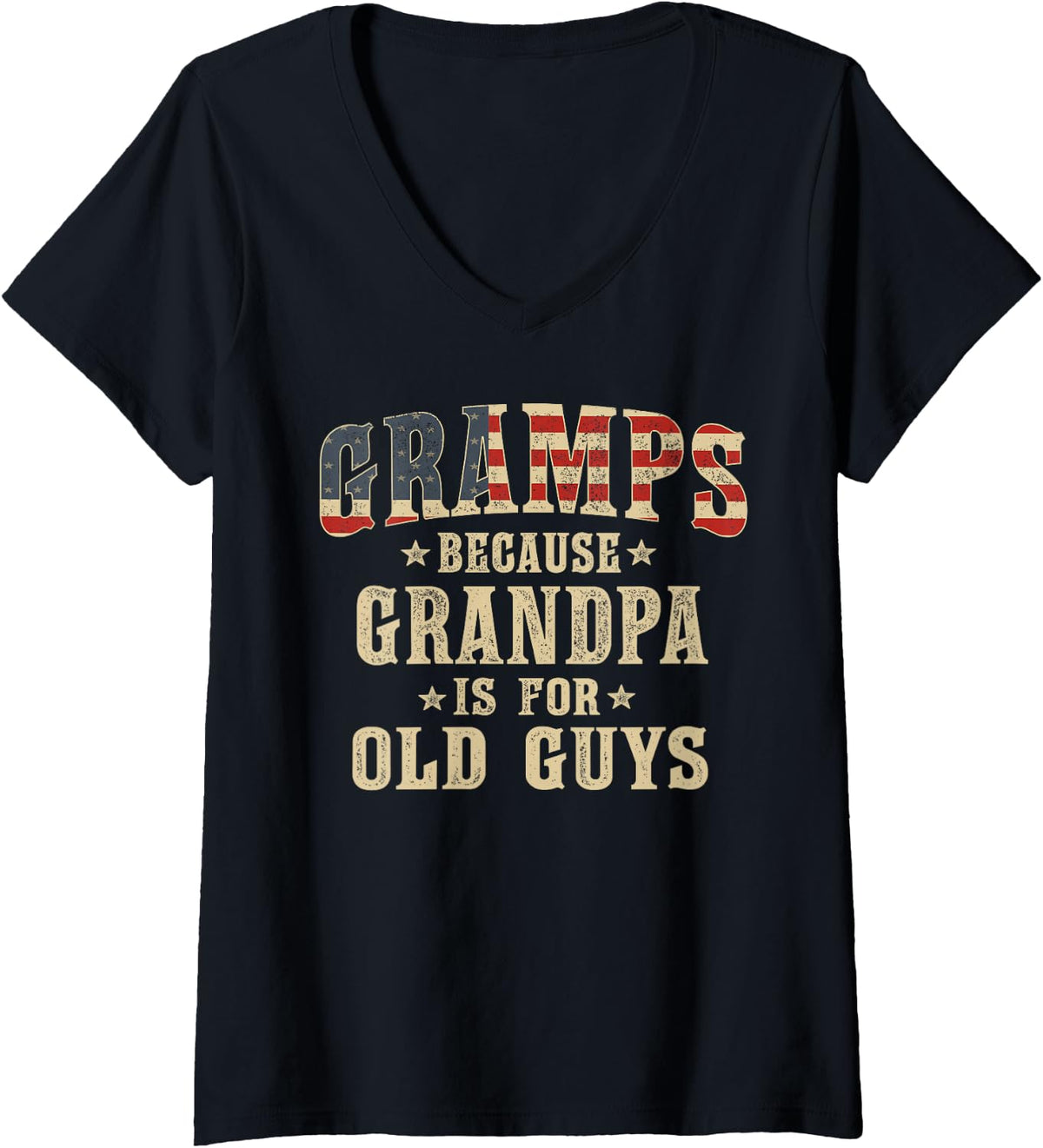 Women's Gramps Because Grandpa is for Old Guys Vintage USA Flag V-Neck T-Shirt - Black