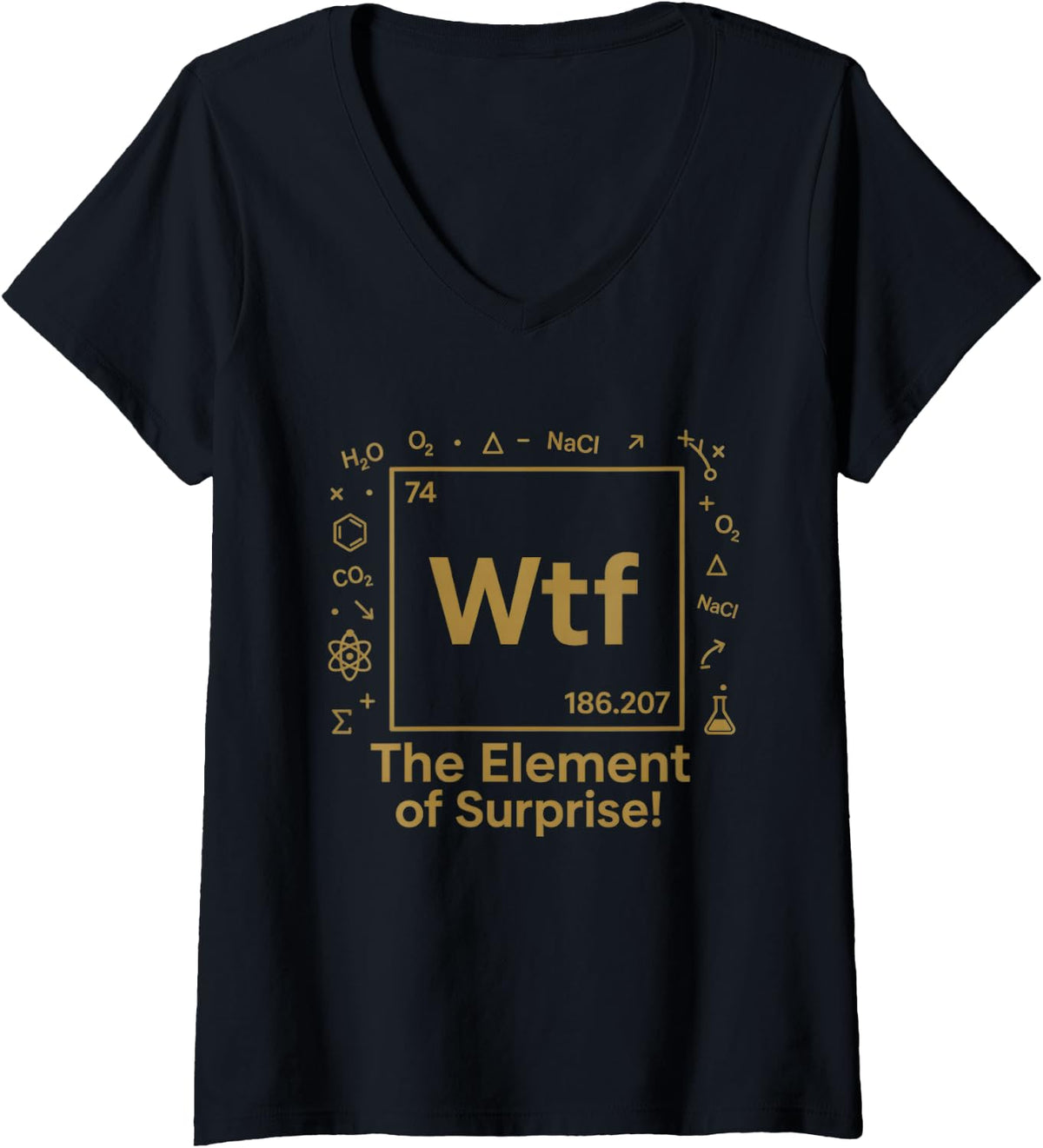 Women's The Element of Surprise Funny Science Chemistry Element V-Neck T-Shirt - Black