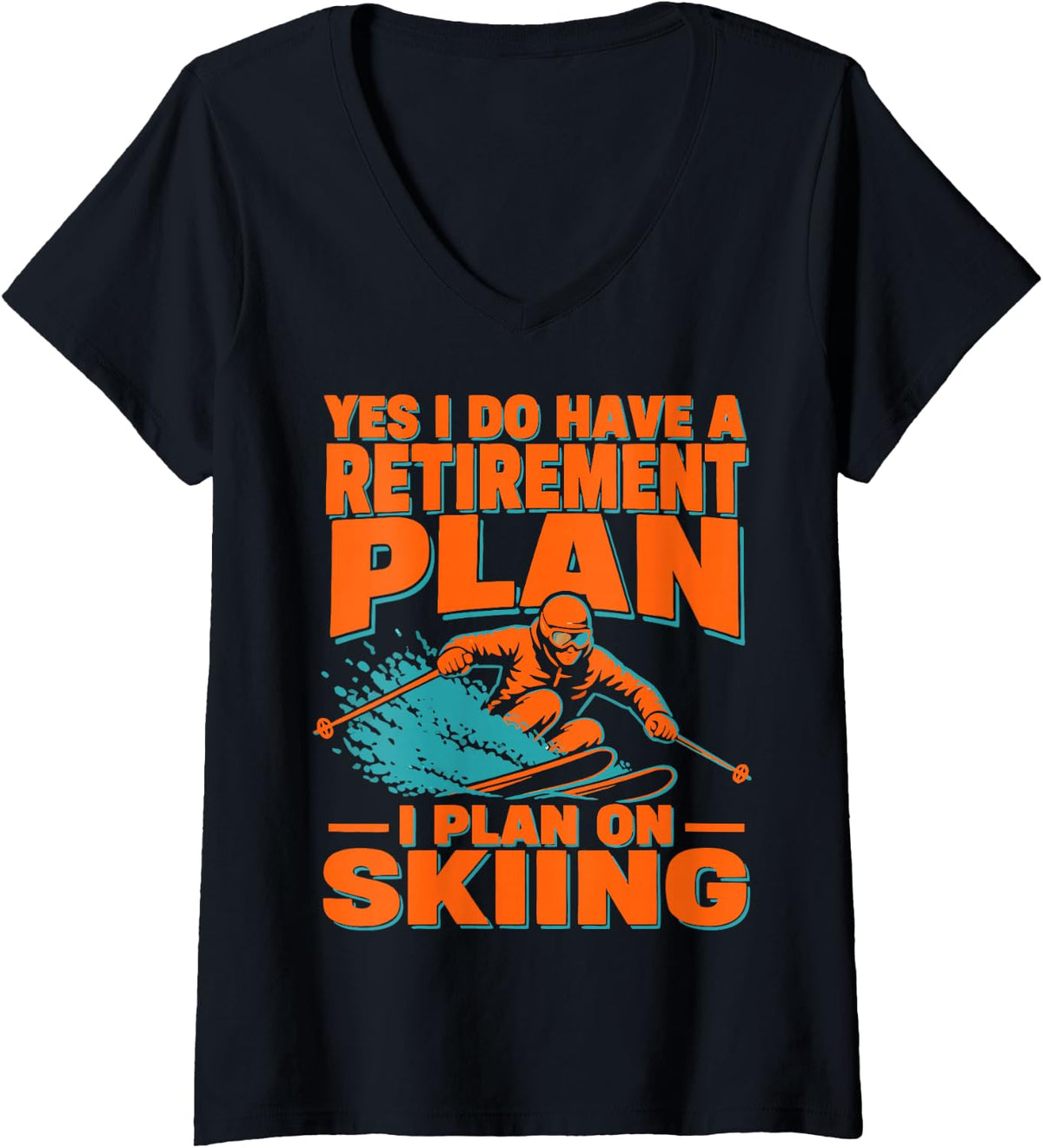 Women's Skiing Humor Winter Sports Skier V-Neck T-Shirt - Black