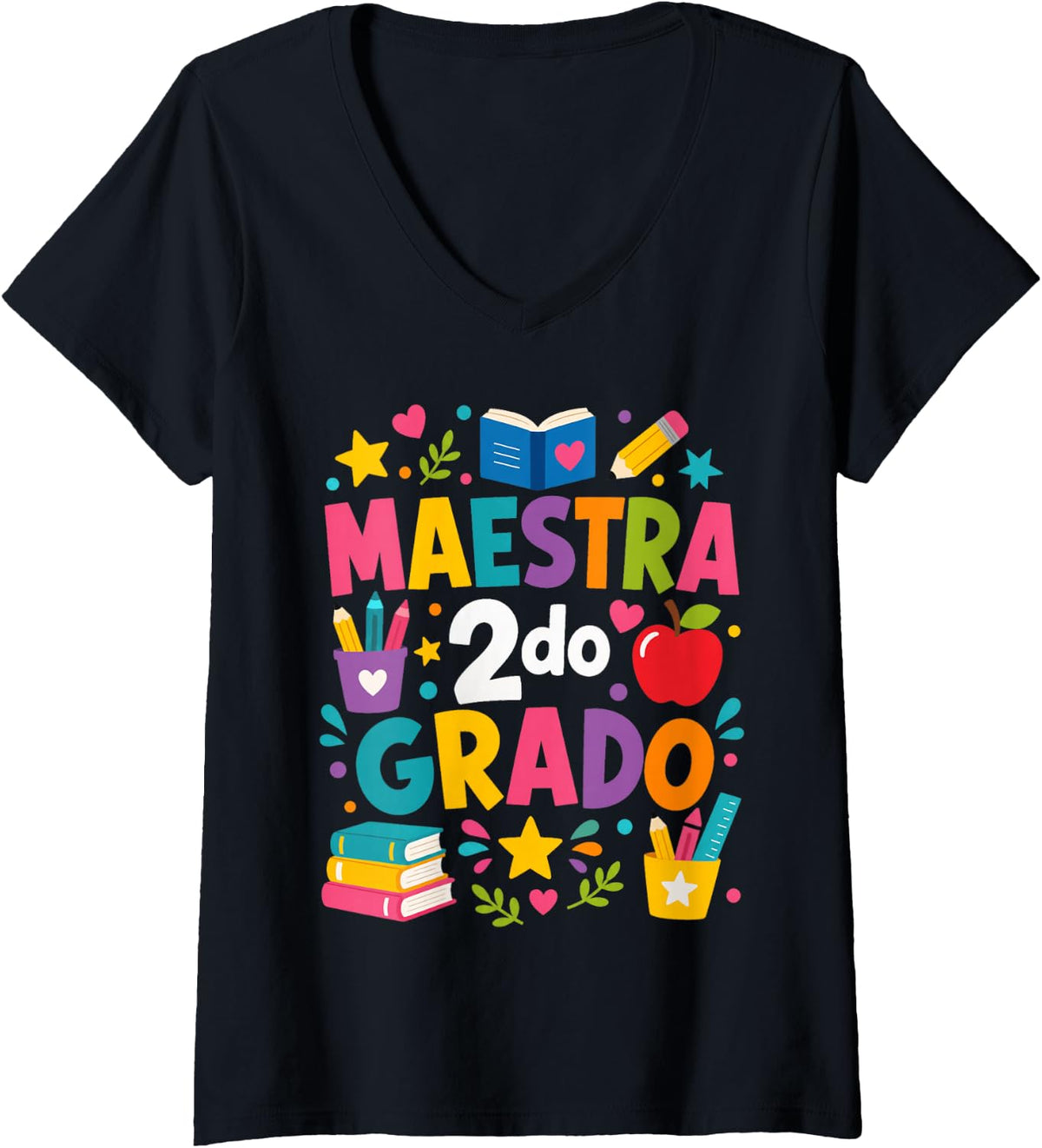 Women's Maestra Bilingue Segundo Grado 2nd Grade Teacher V-Neck T-Shirt - Black