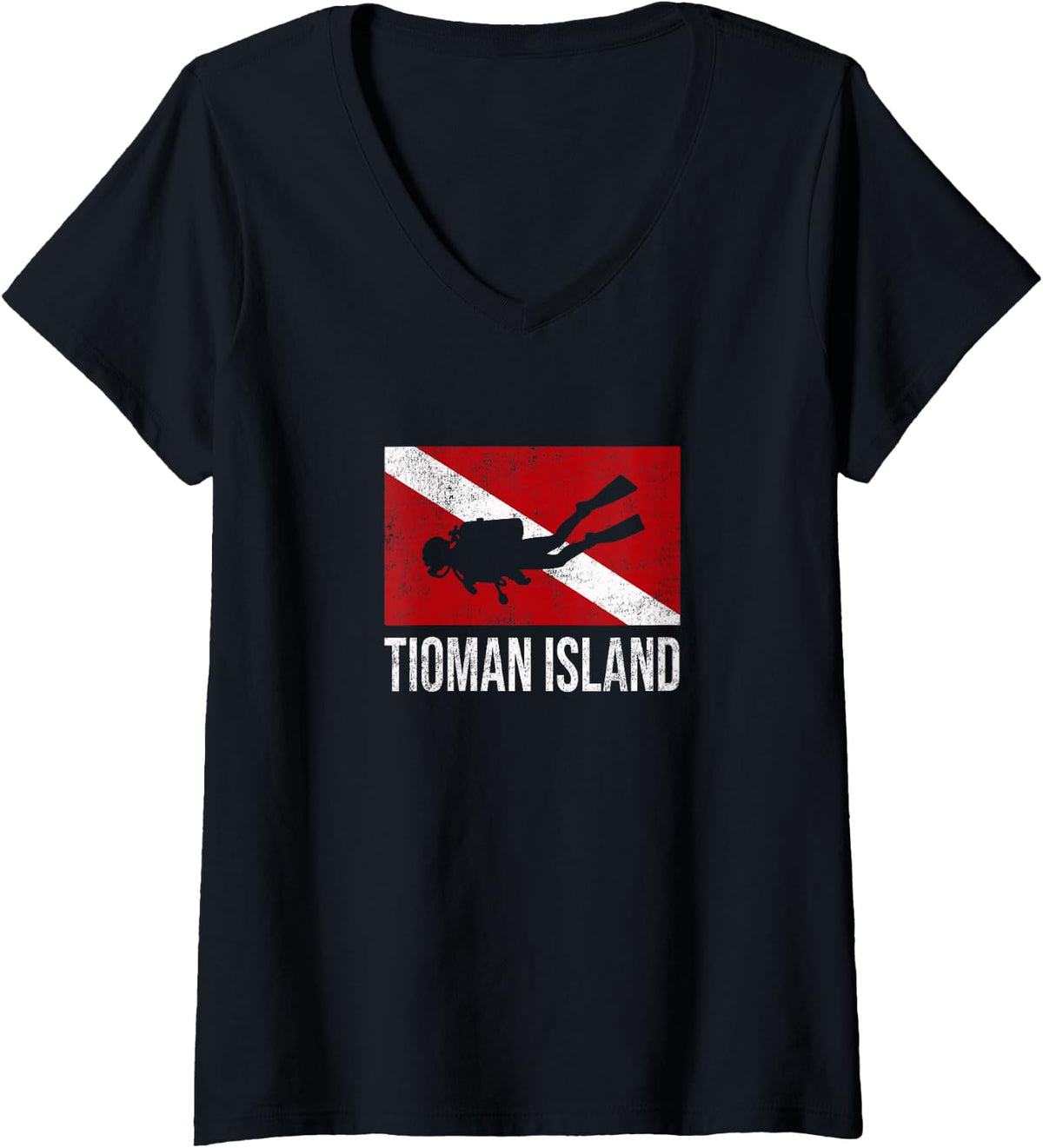 Women's Tioman Island Scuba Diving Diver Dive Flag Gift V-Neck T-Shirt - Black