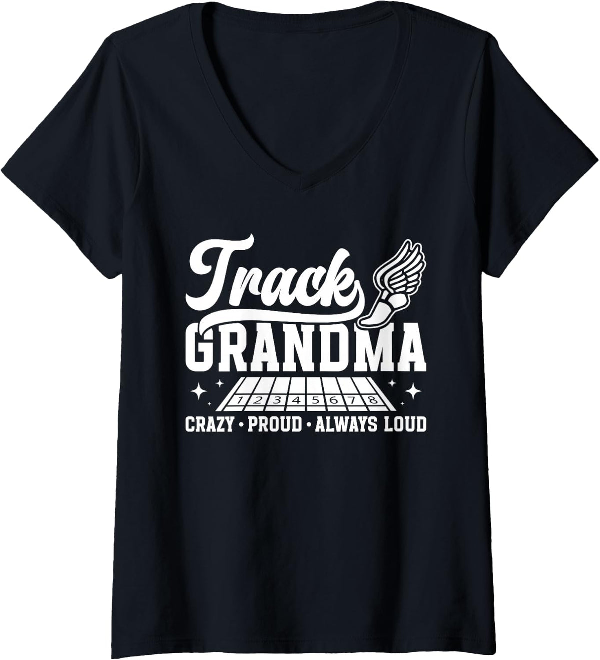 Women's Crazy Proud Track Grandma Track and Field Grandma V-Neck T-Shirt - Black