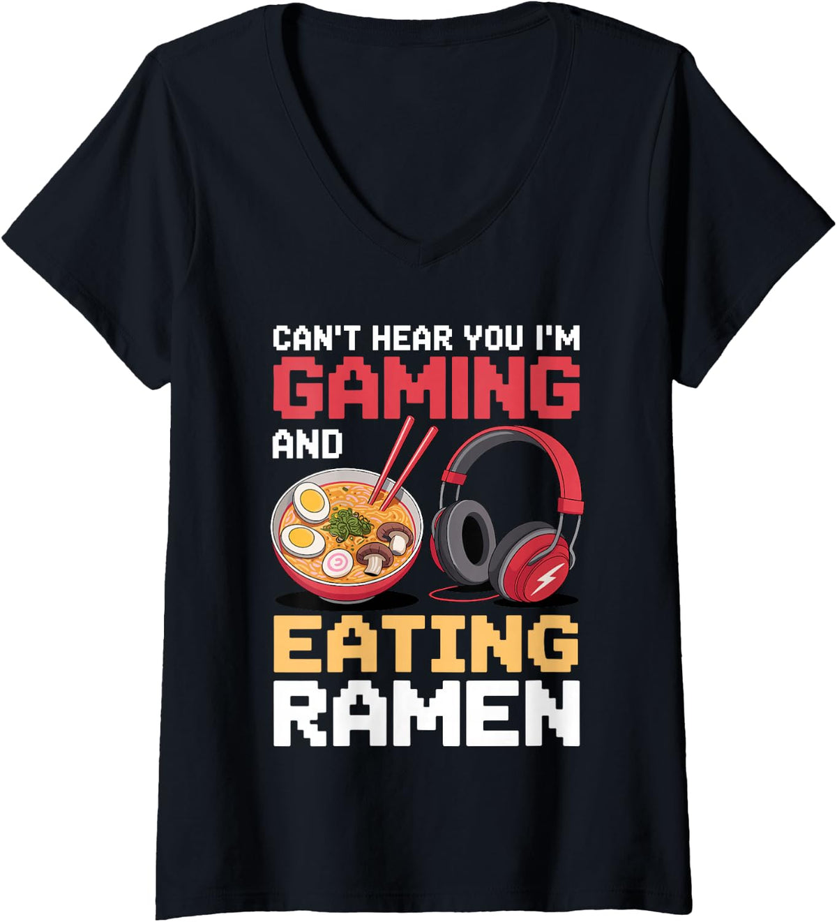 Women's Cute Ramen Design for Men Women Kids Noodles Ramen Lovers V-Neck T-Shirt - Black
