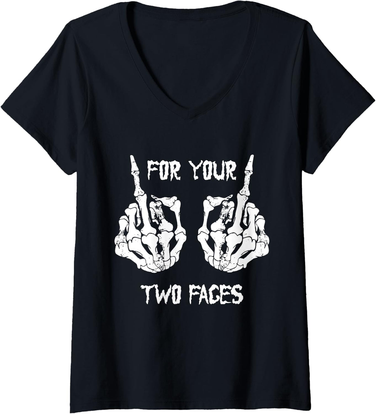 Women's for Your Two Faces Skeleton Aesthetic Clothes Goth E Girl V-Neck T-Shirt - Black