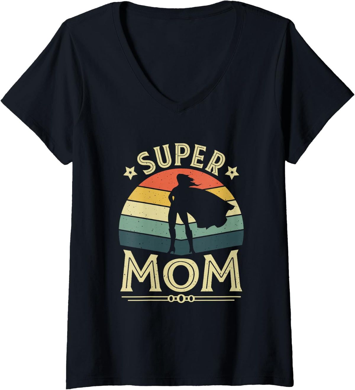 Womens Super Mom Mama Mothers Day Mommy Vintage Mom V-Neck T-Shirt - Black
