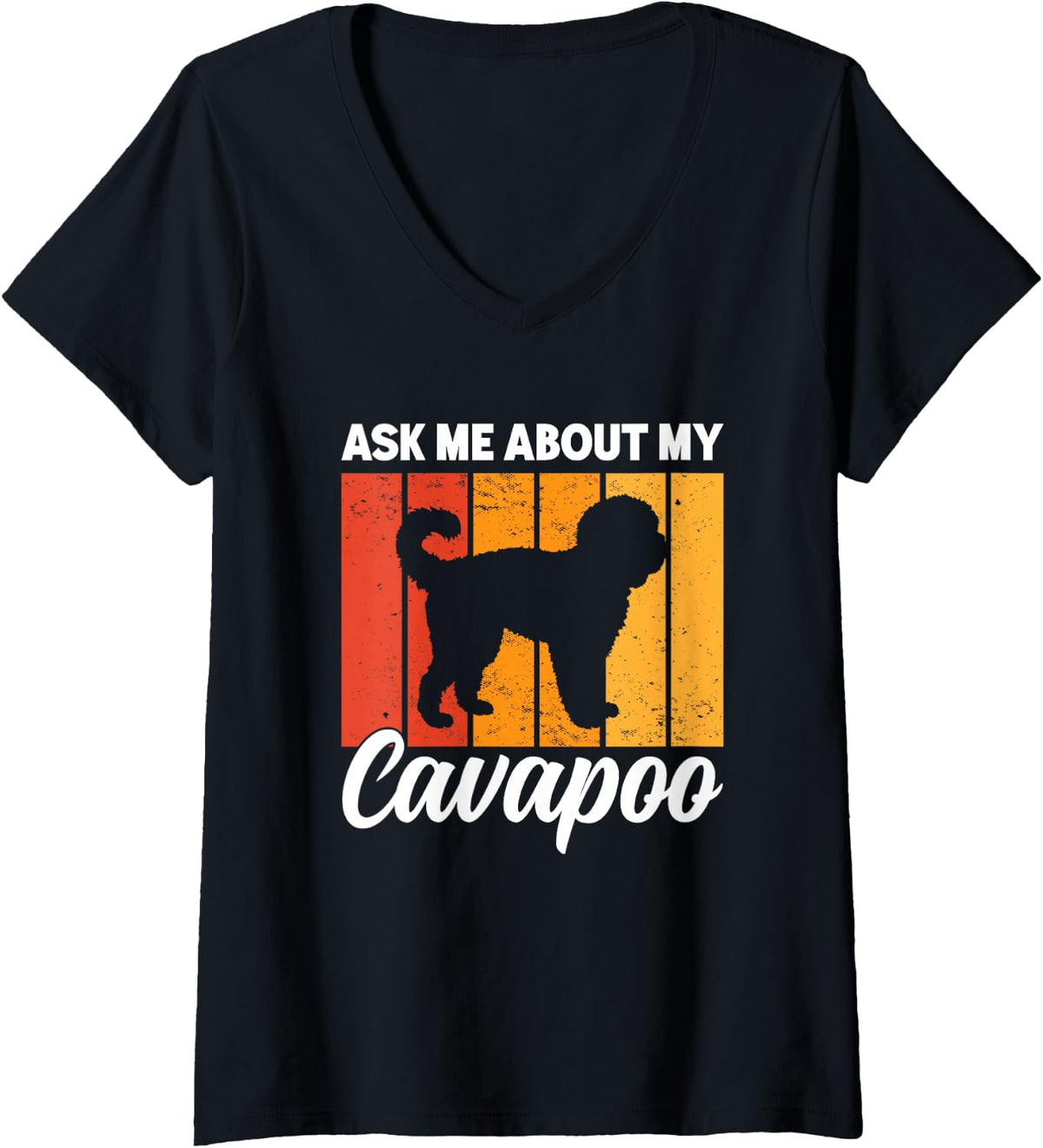 Women's Ask Me About My Cavapoo Dog Funny Cavapoo Dog V-Neck T-Shirt - Black