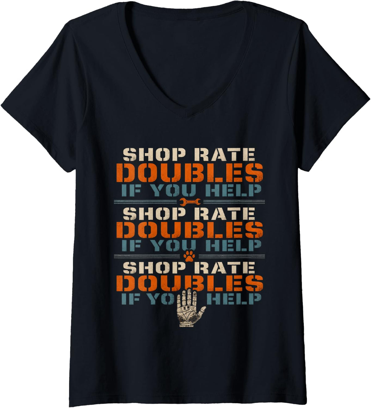 Women's Shop Rate Doubles If You Help Heavy Equipment Mechanic V-Neck T-Shirt - Black