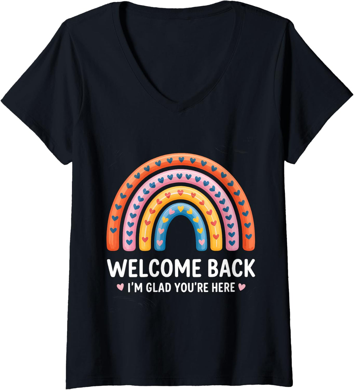 Women's Welcome Back I'm Glad You're Here Teacher Back to School V-Neck T-Shirt - Black