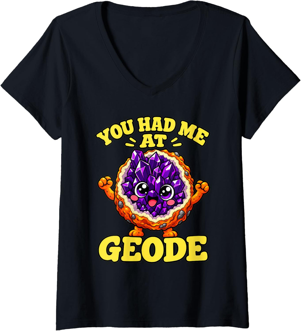 Women's Geology You Had Me At Geode Funny Mineral Collector Men V-Neck T-Shirt - Black
