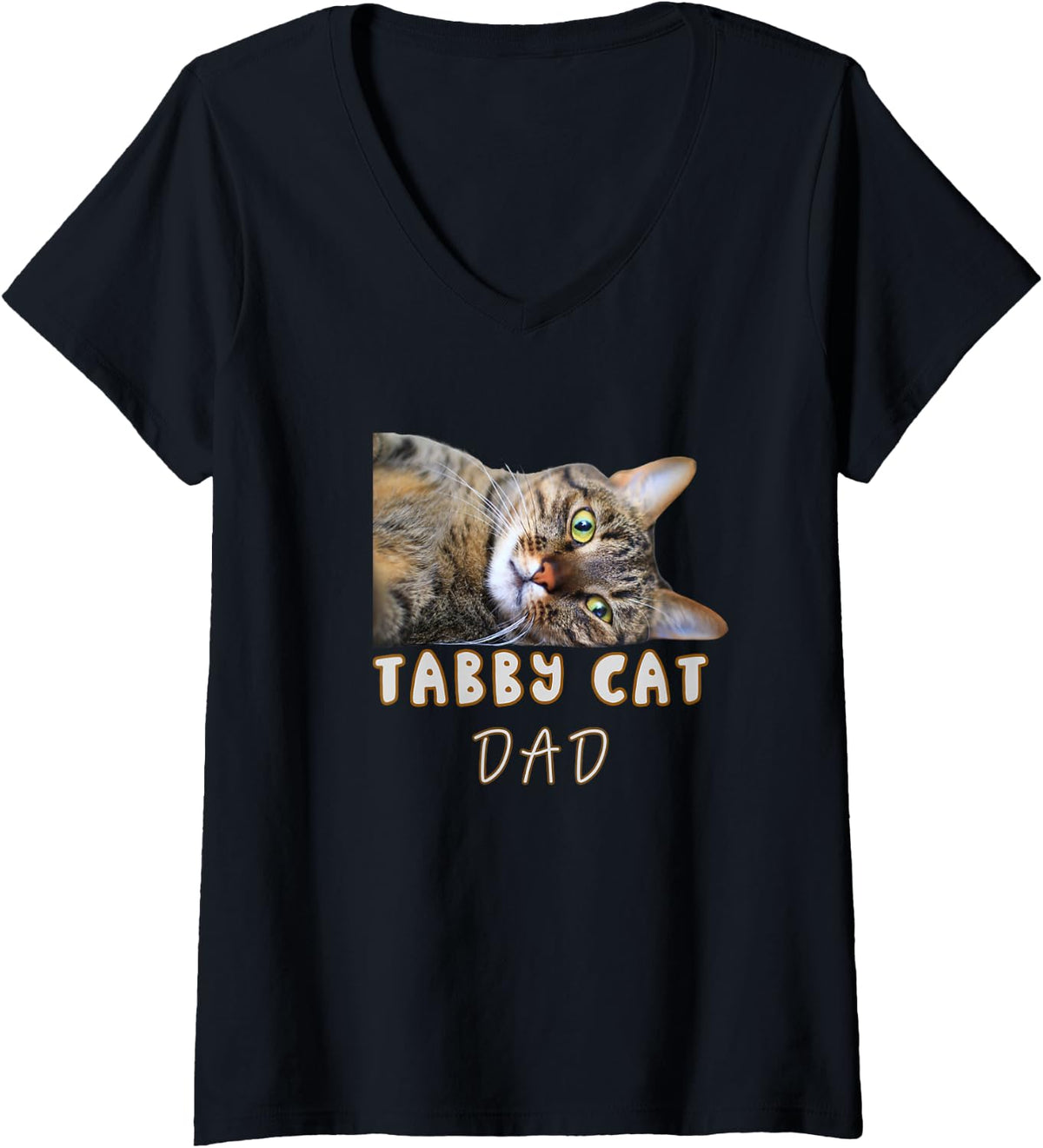 Women's Tabby Cat Dad Funny Cute Lazy Tabby Cat Lover V-Neck T-Shirt - Black