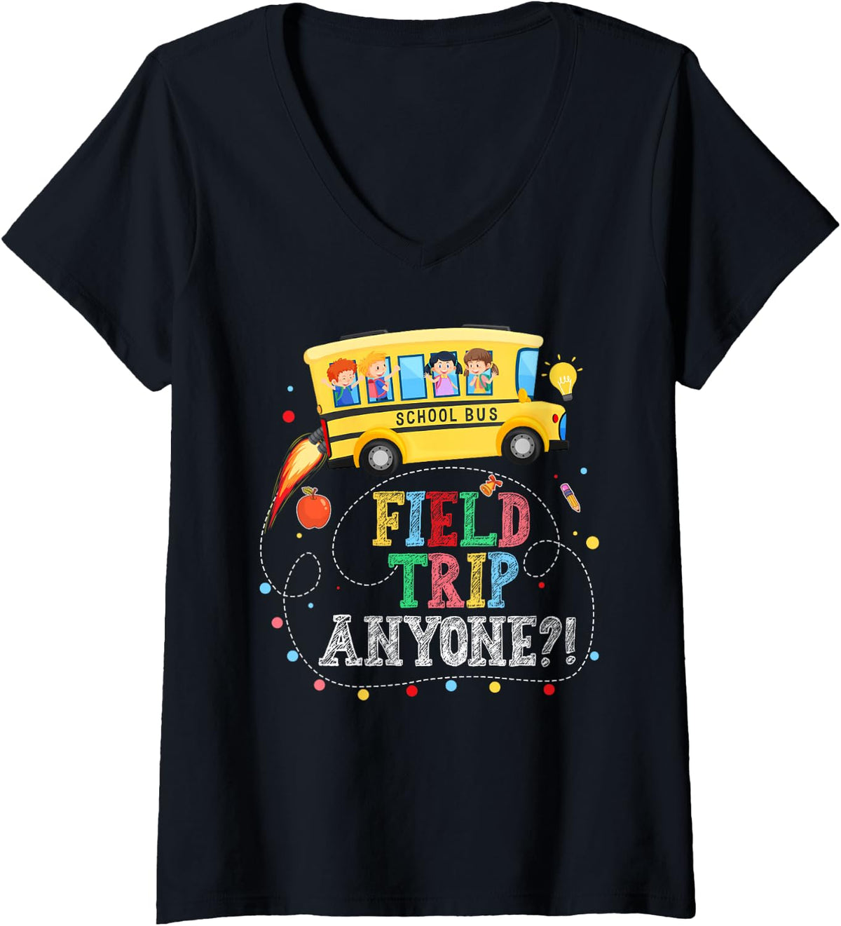 Women's Funny Testing Day Field School Bus Motivational Students V-Neck T-Shirt - Black
