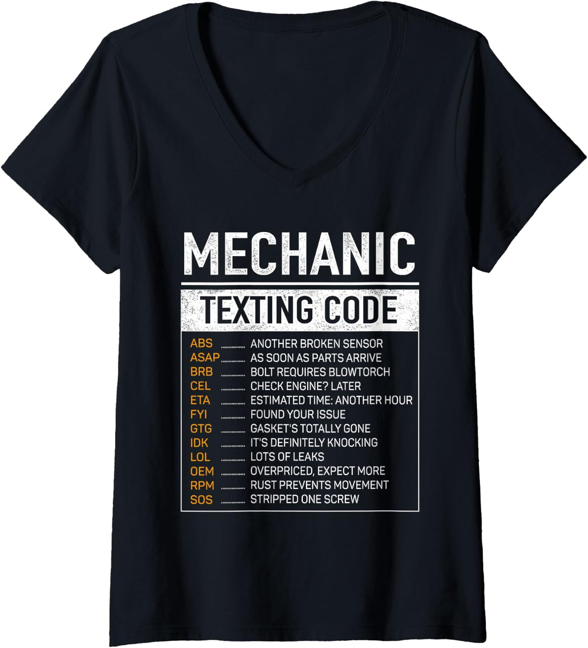Women's Mechanic Texting Code Funny Auto Repair Garage Gag Humor V-Neck T-Shirt - Black