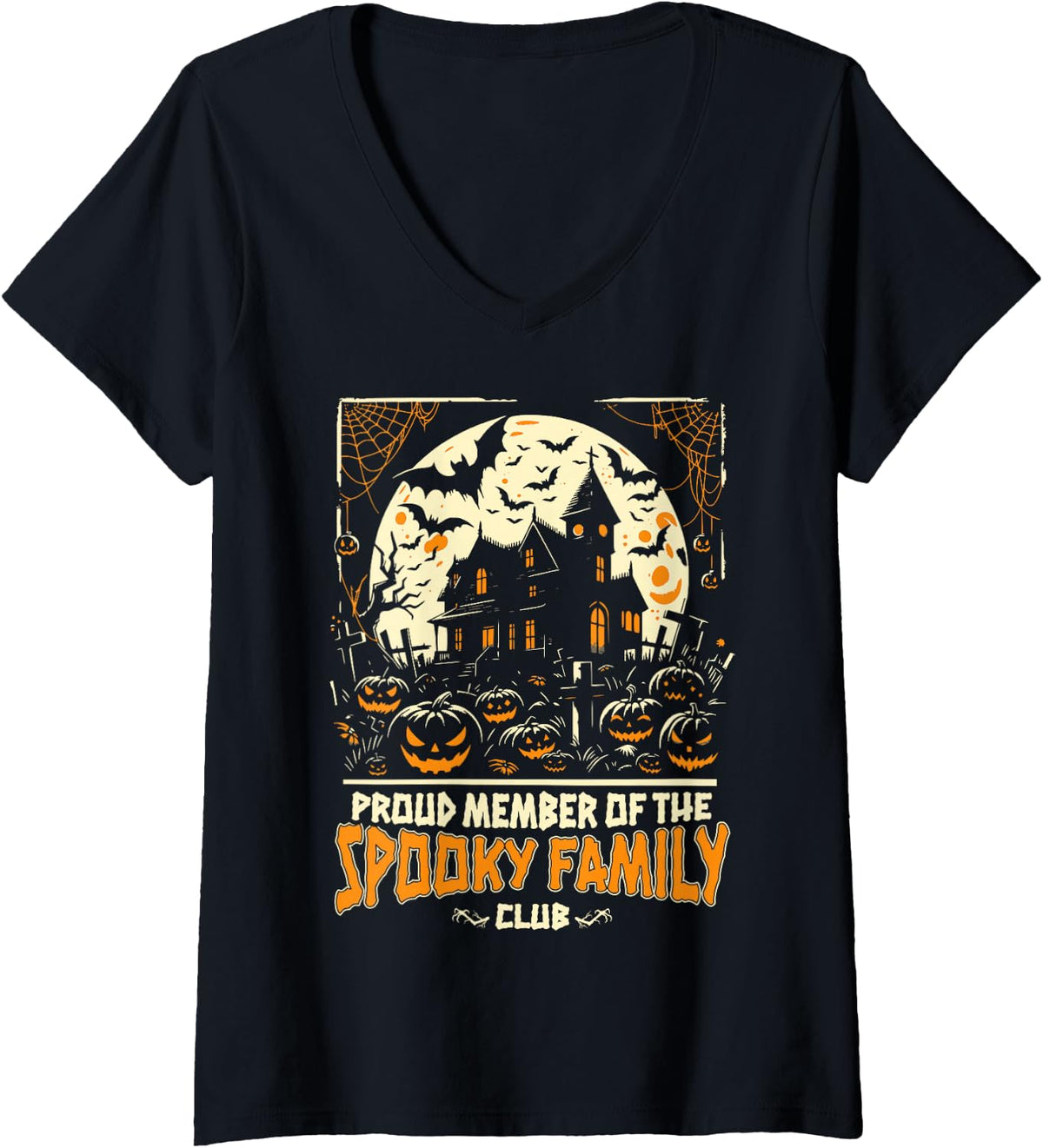 Women's Spooky Family Club Halloween Family Spooky Season V-Neck T-Shirt - Black