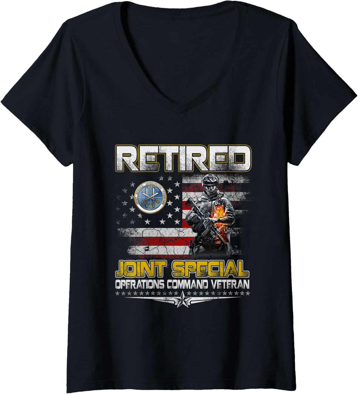Women's Retired Joint Special Operations Command Veteran Ft. Bragg V-Neck T-Shirt - Black
