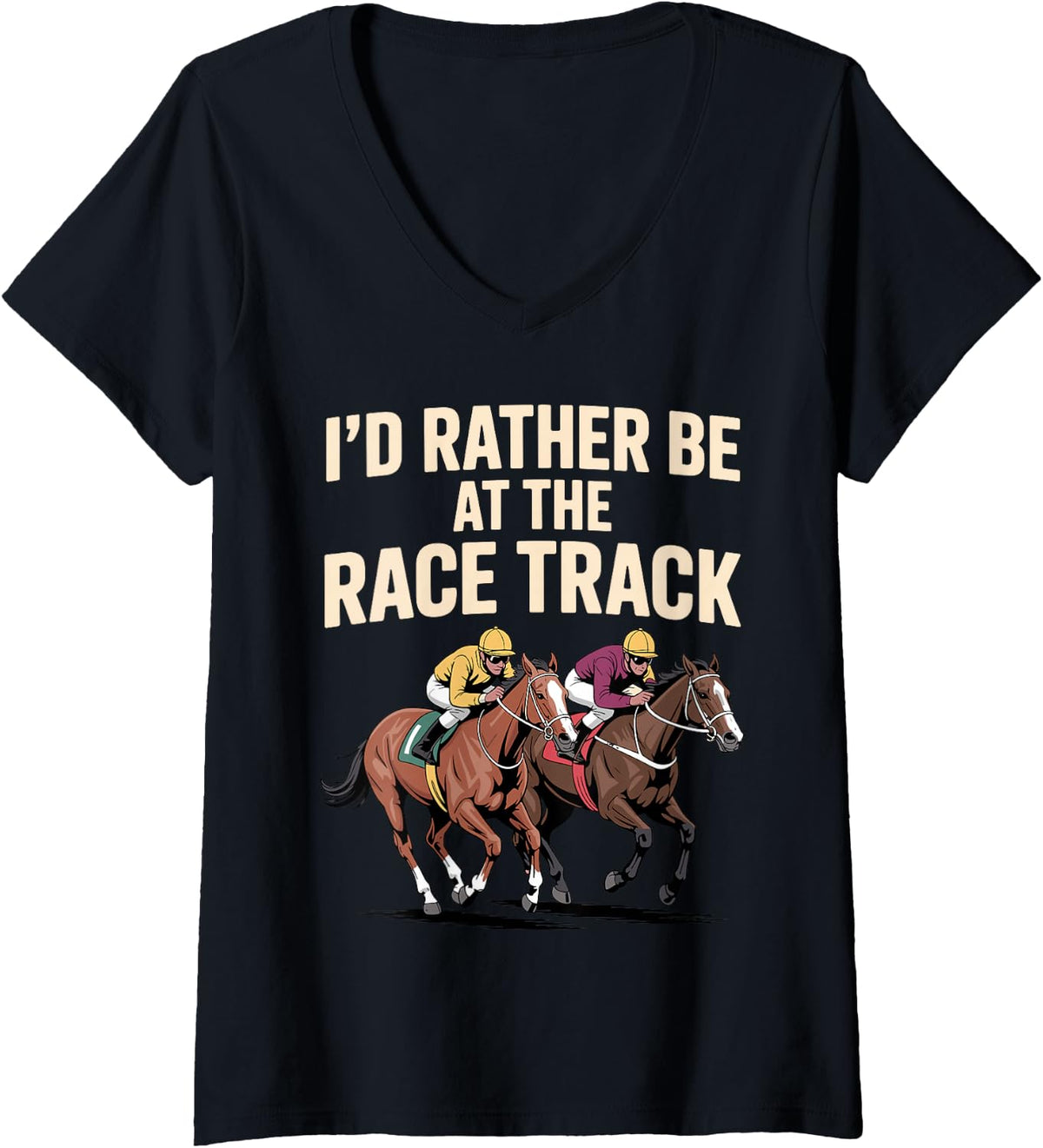 Women's Funny Horse Racing Art for Men Women Jockey Horse Racing V-Neck T-Shirt - Black