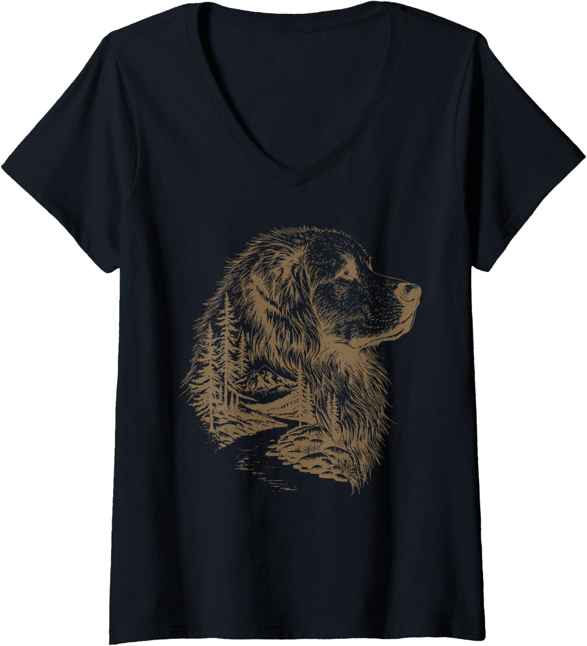Women's Great Pyrenees Dog Camping Mountains Forest Outdoor Hiking V-Neck T-Shirt - Black