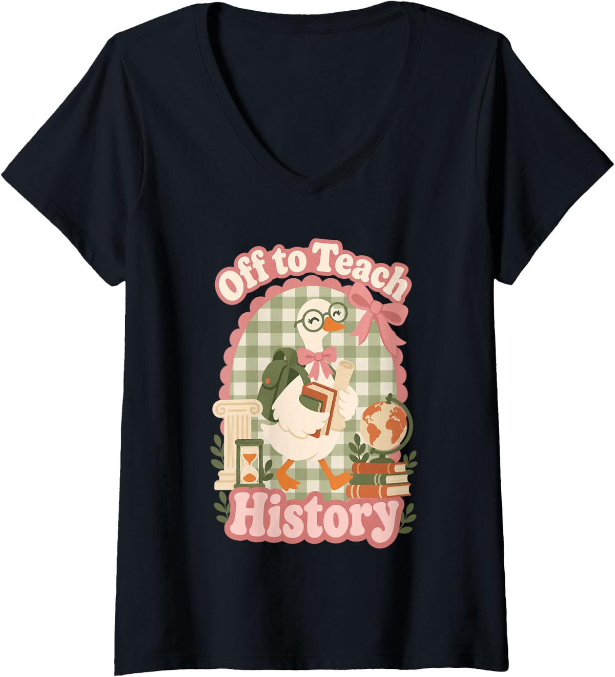 Women's Off to Teach History Goose Social Studies Teacher School V-Neck T-Shirt - Black