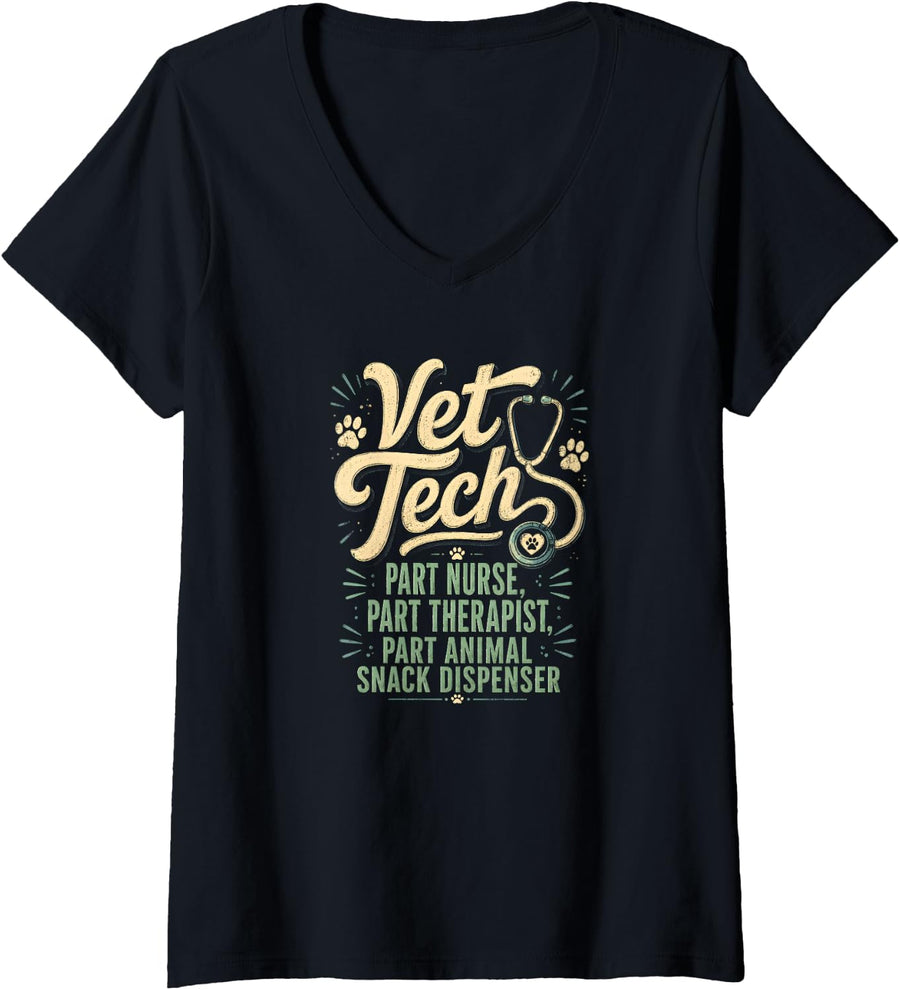 Women's Vet Tech Part Nurse Part Therapist Animal Snack Dispenser V-Neck T-Shirt - Black