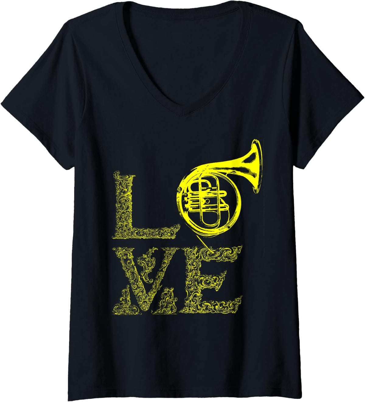Women's French Horn French Horn Love Funny V-Neck T-Shirt - Black