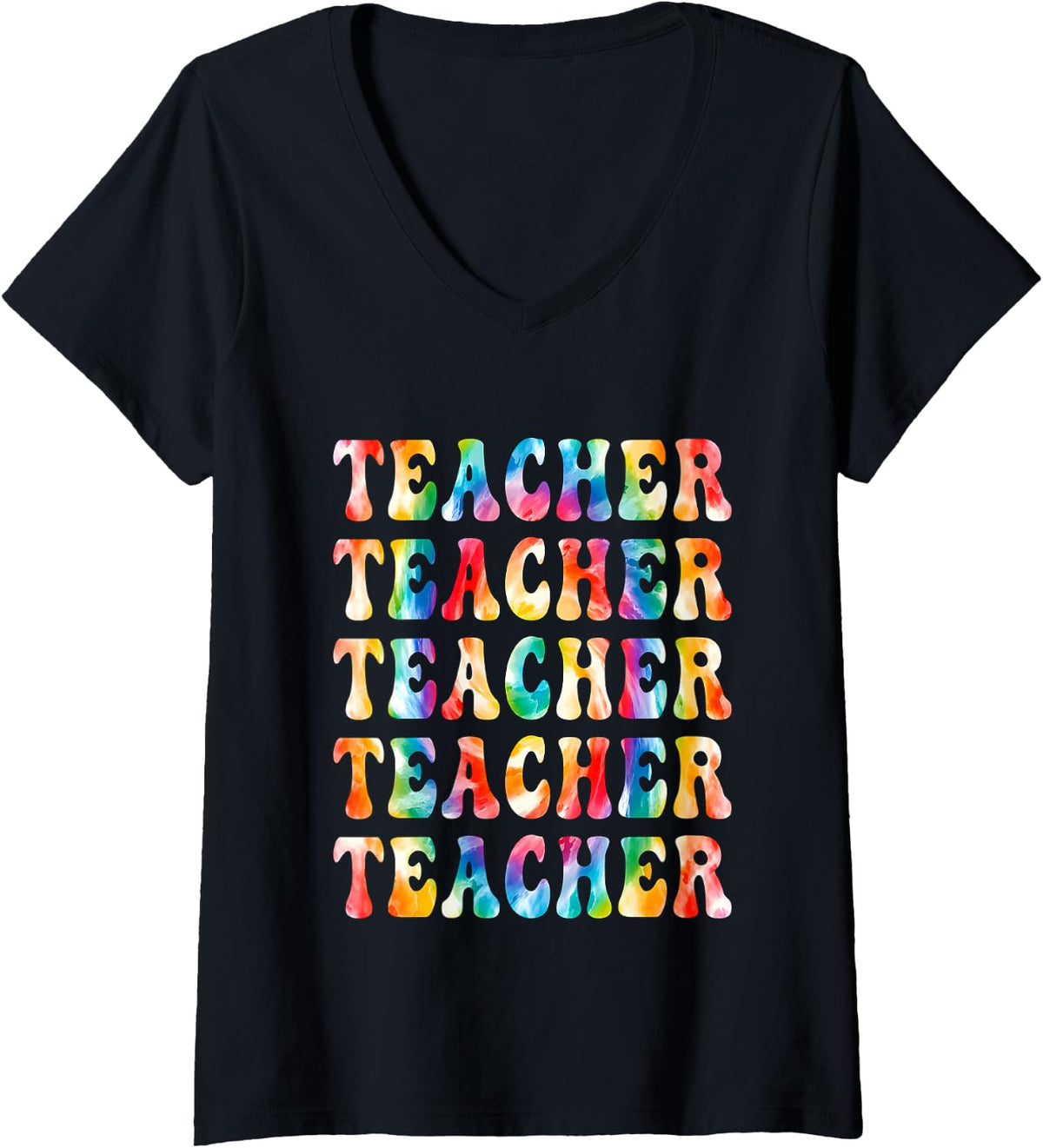 Women's Groovy Teacher Cute First Day of School Retro Back to School V-Neck T-Shirt - Black