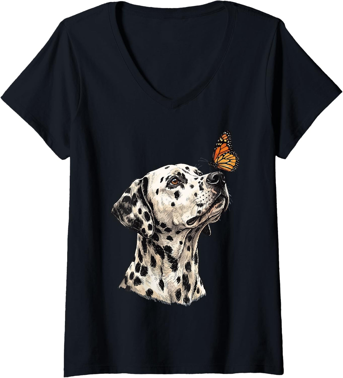Women's Dalmatian Butterfly V-Neck T-Shirt - Black