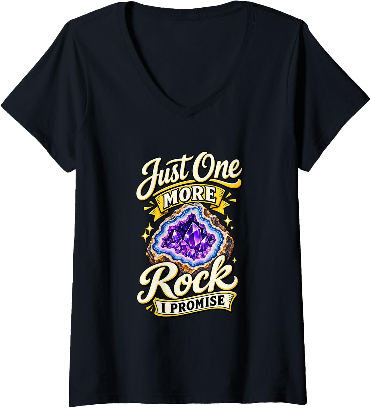 Women's Geology Lover Funny Crystal Collector V-Neck T-Shirt - Black