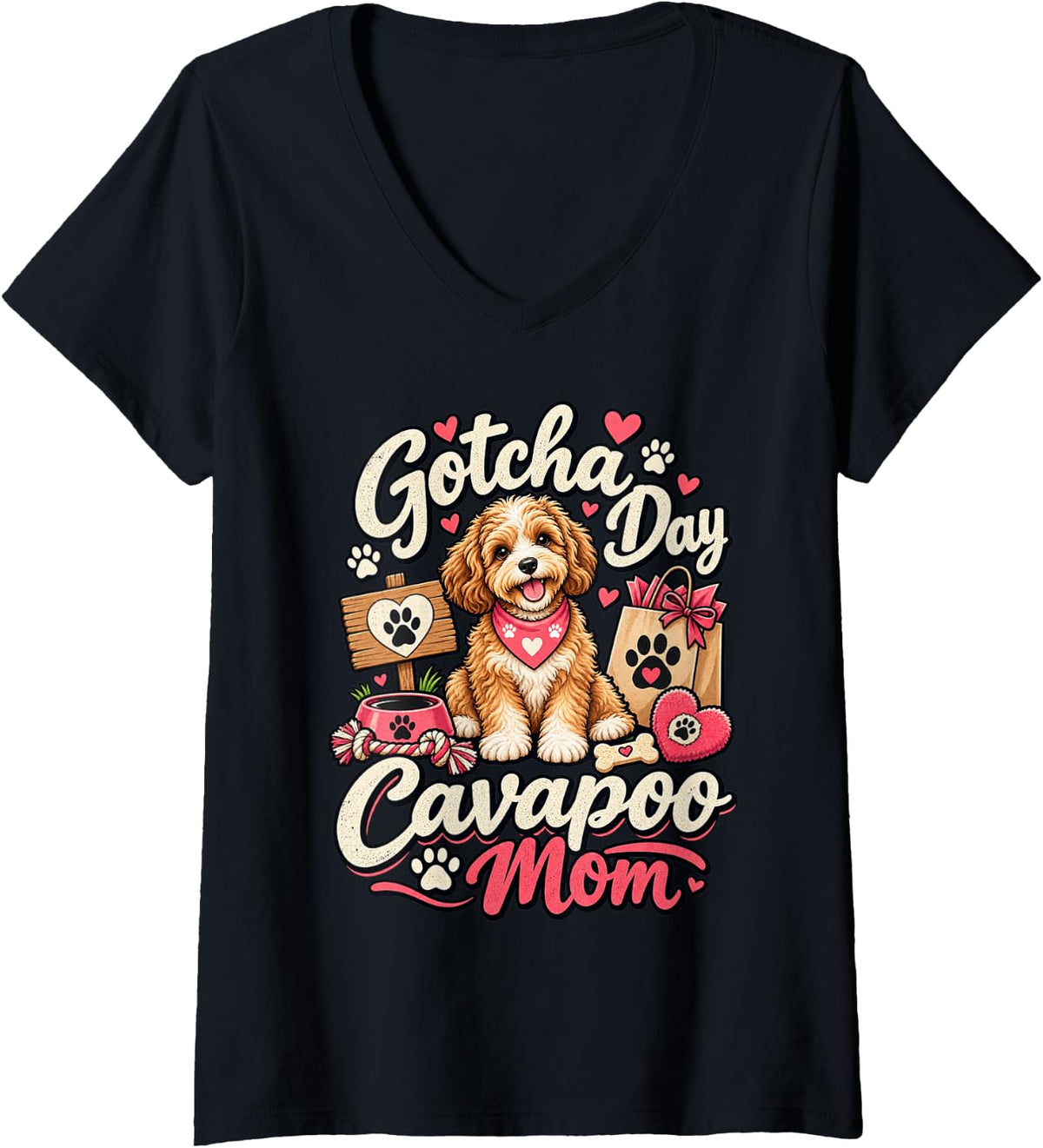 Women's Gotcha Day Cavapoo Mom Dog Mom Cavapoo Lover Puppy Love V-Neck T-Shirt - Black