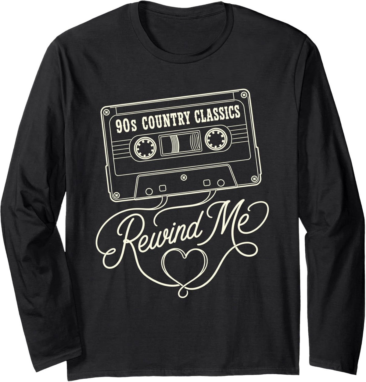 90s Country Classics Rewind Me Nostalgia Music Fans Long Sleeve T-Shirt - Adult Unisex Black