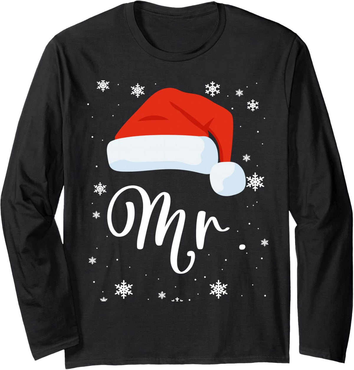 Mr and Mrs Claus Couples Matching Christmas Pajamas Santa Long Sleeve T-Shirt - Adult Unisex Black