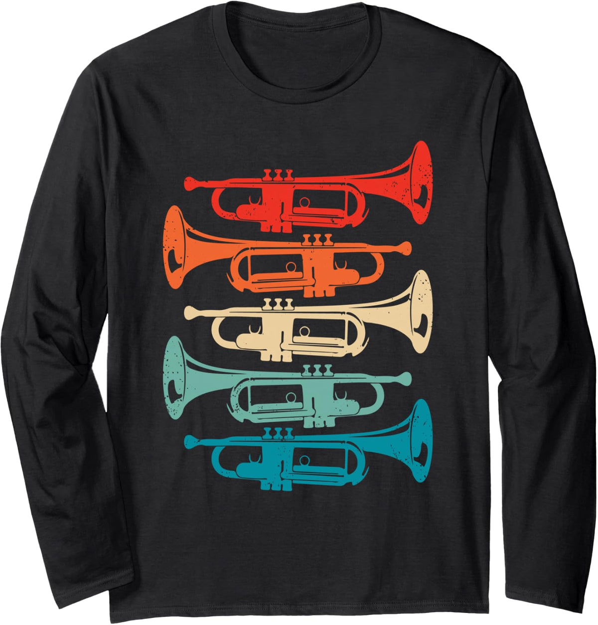 Retro Trumpets Player Musician Trumpeter Music Lover Long Sleeve T-Shirt - Adult Unisex Black