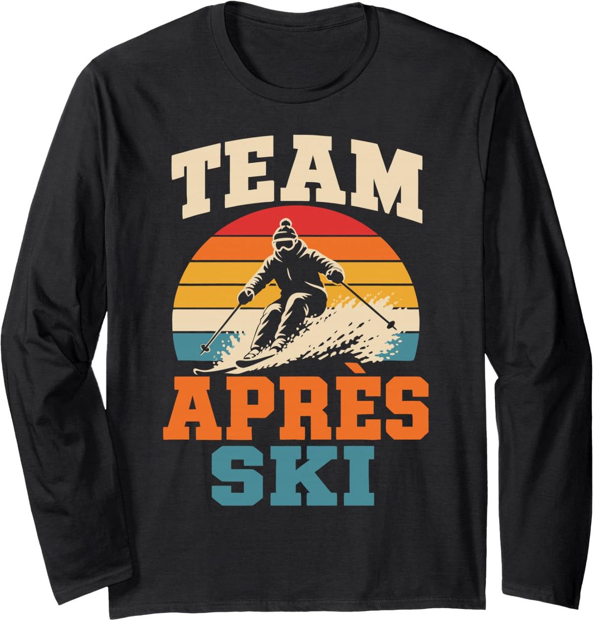 Skiing Team Winter Sports Funny Skier Crew Long Sleeve T-Shirt - Adult Unisex Black