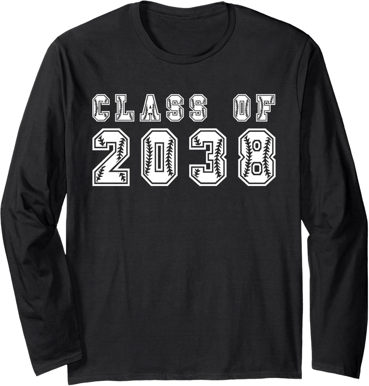 Class of 2038 Grow with Me High School Graduation Baseball Long Sleeve T-Shirt - Adult Unisex Black