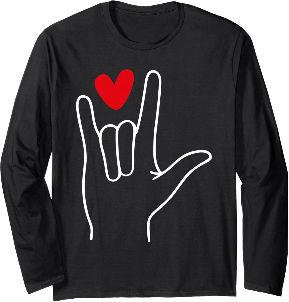 I Love You Sign Language Cute Happy Valentine’s Day Long Sleeve T-Shirt - Adult Unisex Black