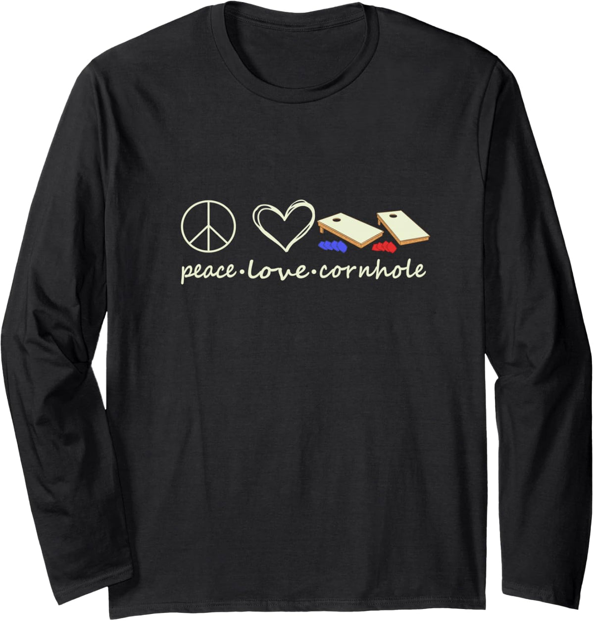 Love Peace Cornhole Funny Game Long Sleeve T-Shirt - Adult Unisex Black