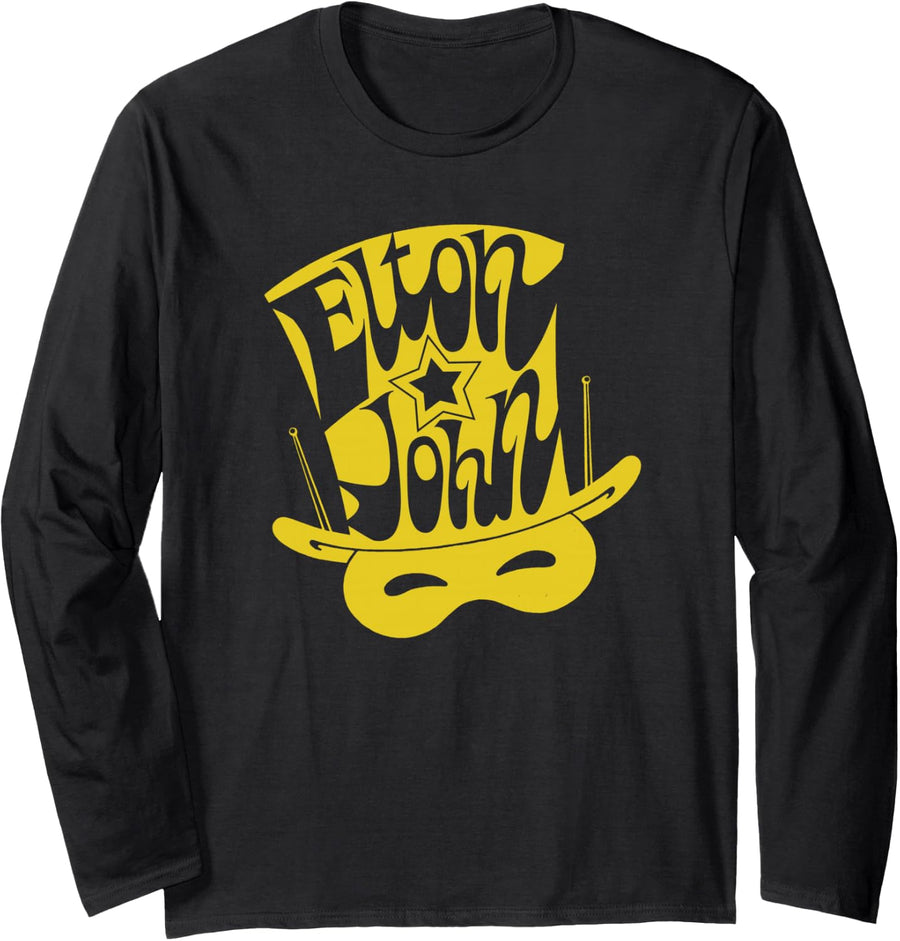 Official Elton John Hat Long Sleeve T-Shirt - Adult Unisex Black