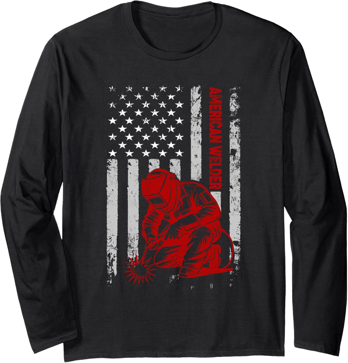American Welder US Welder - USA Flag Patriot Tig Mig Arc Long Sleeve T-Shirt - Adult Unisex Black