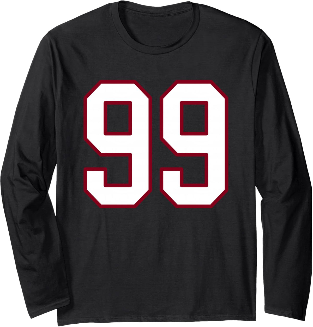 Maroon and White Number 99 Jersey Player Uniform #99 Long Sleeve T-Shirt - Adult Unisex Black