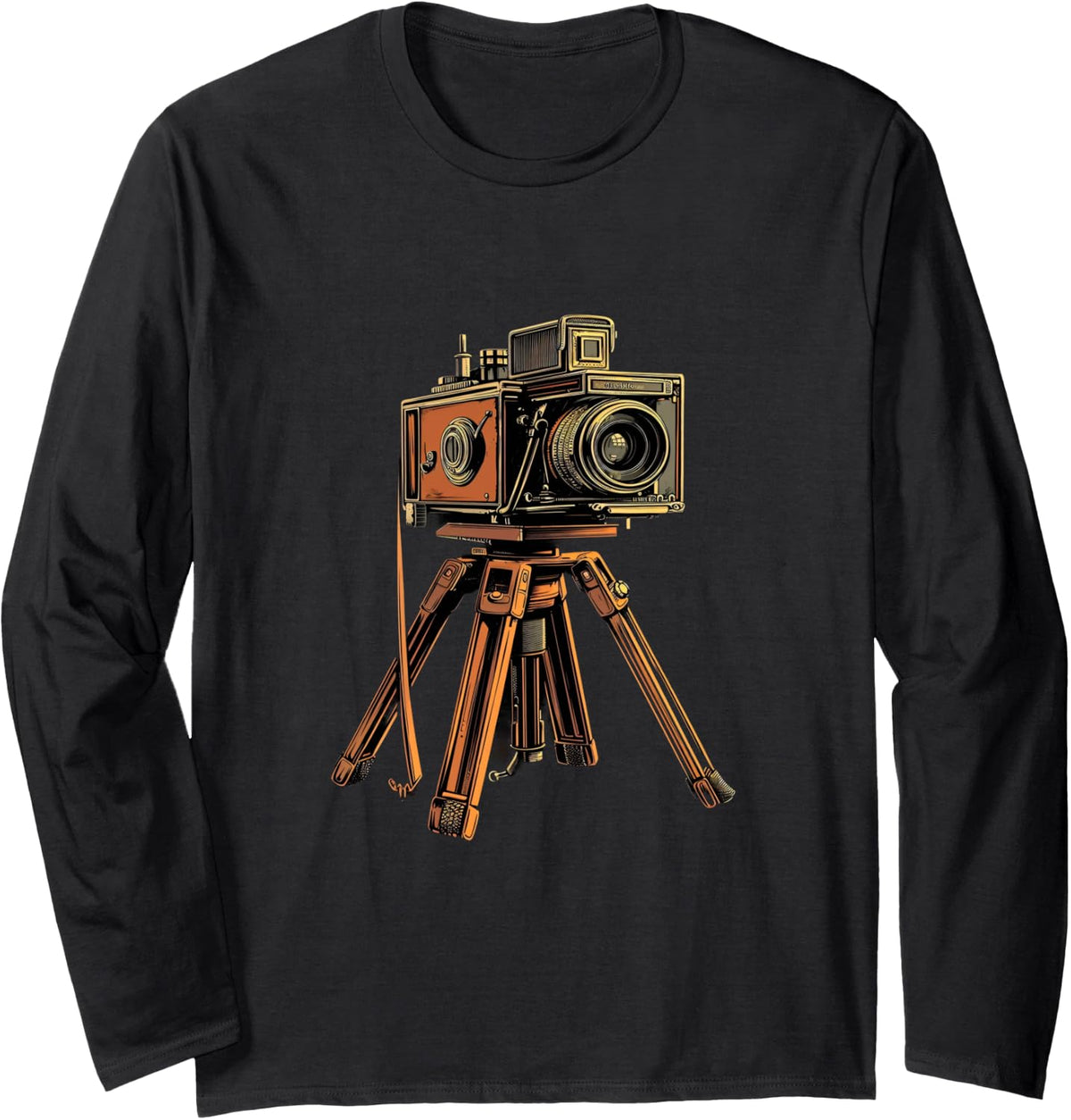 Photography Camera on Tripod Photographer Vintage Long Sleeve T-Shirt - Adult Unisex Black