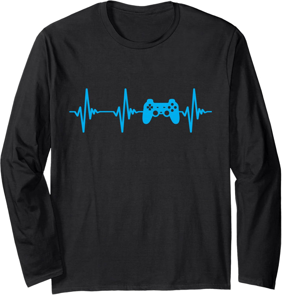 Heartbeat of a Gamer Hoodie Gaming Sweatshirts Gamer Long Sleeve T-Shirt - Adult Unisex Black