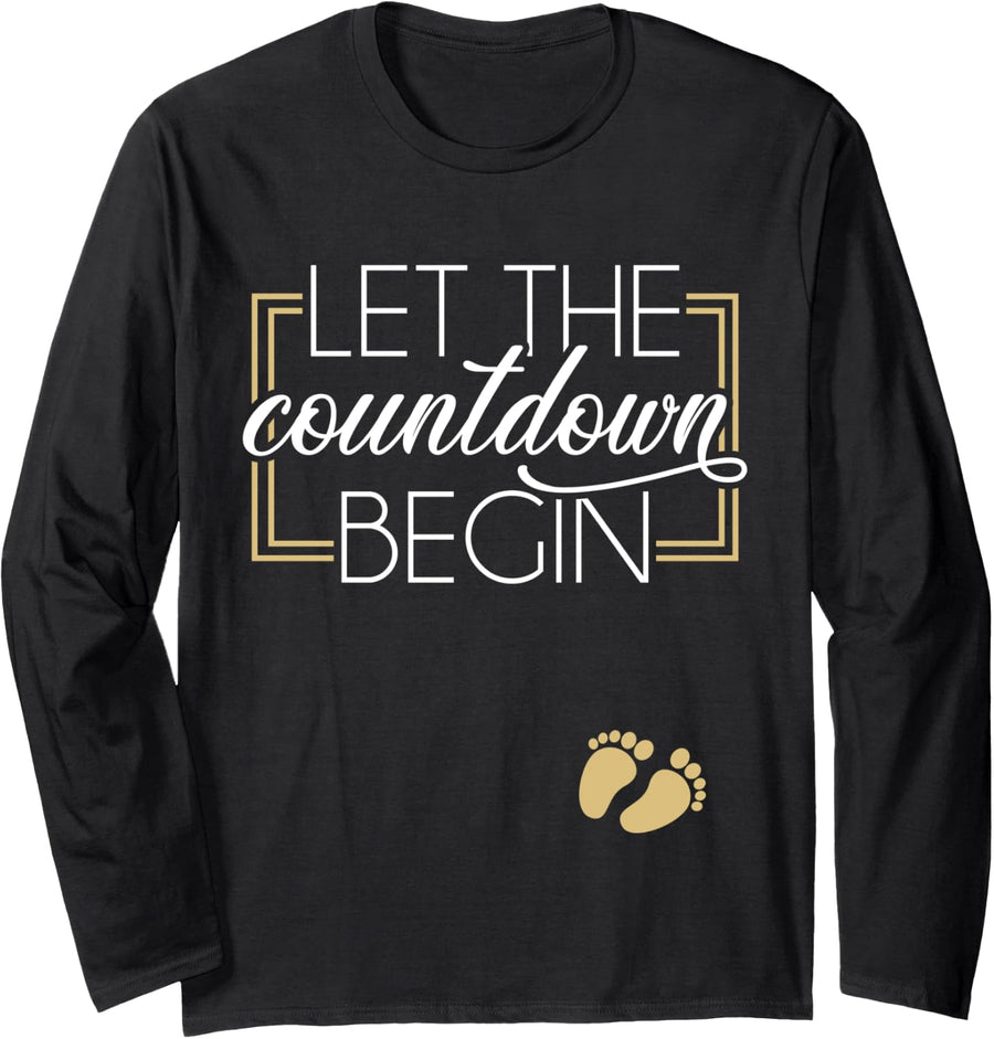 New Year Christmas Pregnancy Announcement Countdown Begin Long Sleeve T-Shirt - Adult Unisex Black