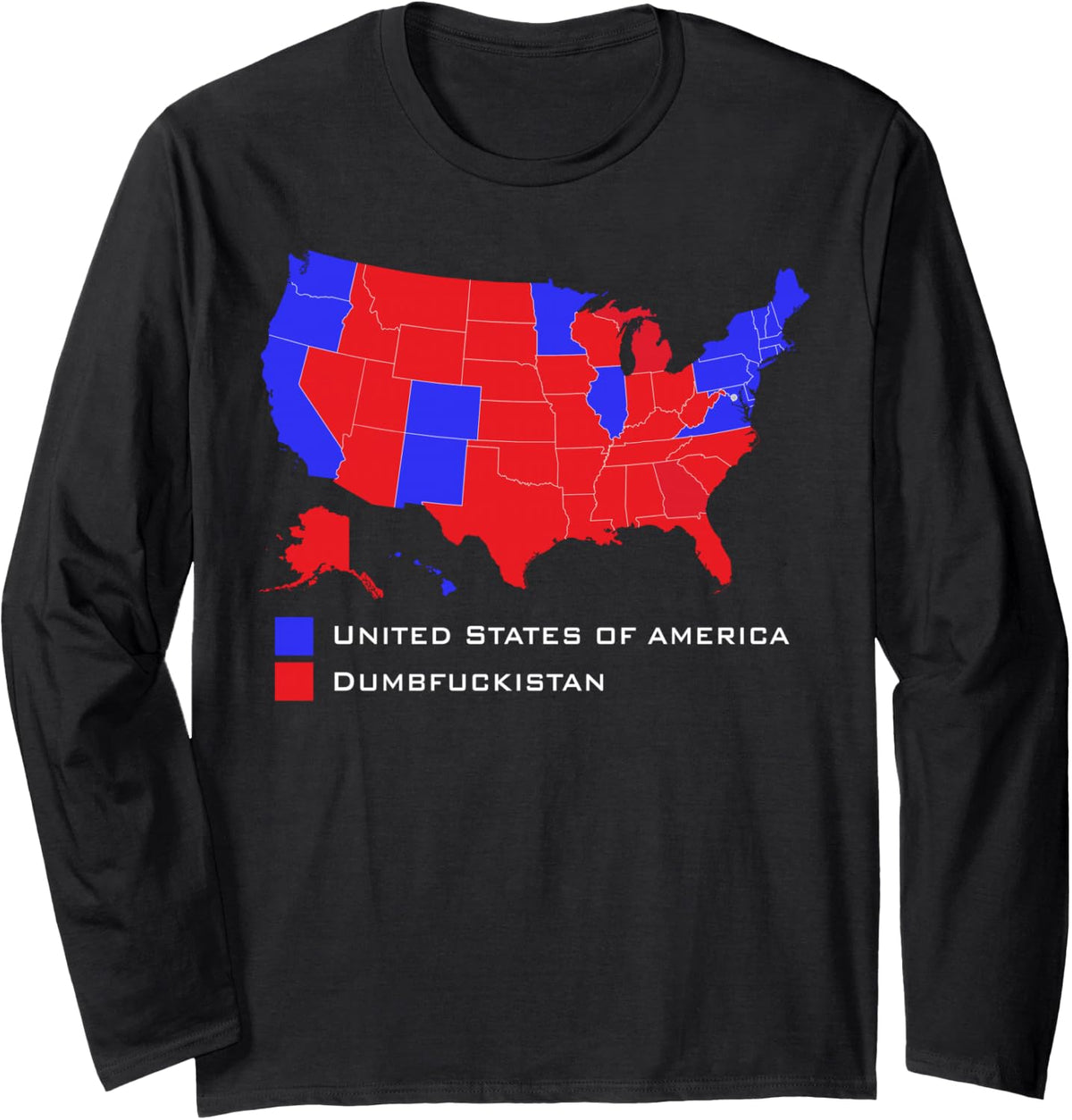 Election Map United States of America Dumbfuckistan Long Sleeve T-Shirt - Adult Unisex Black